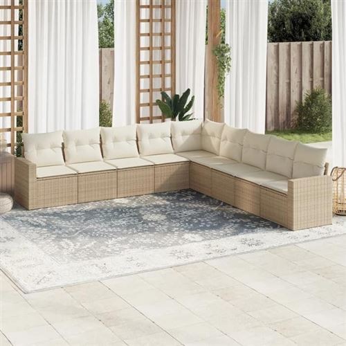 Vidaxl Beige Salon De Jardin 9 Pcs - Image 2