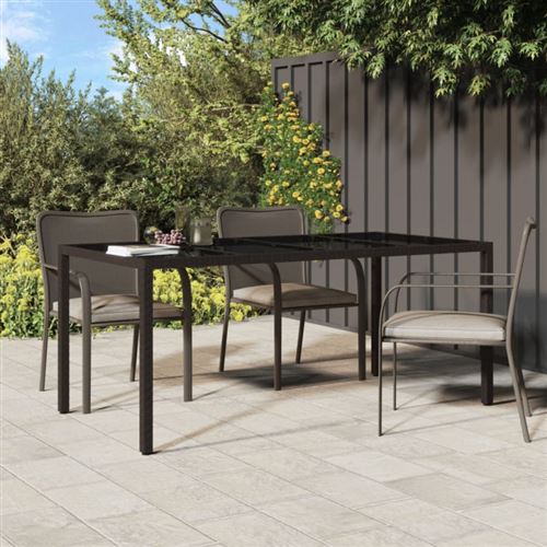 Vidaxl table de jardin marron 190x90x75 cm verre tremp&eacute;/r&eacute;sine tress&eacute;e