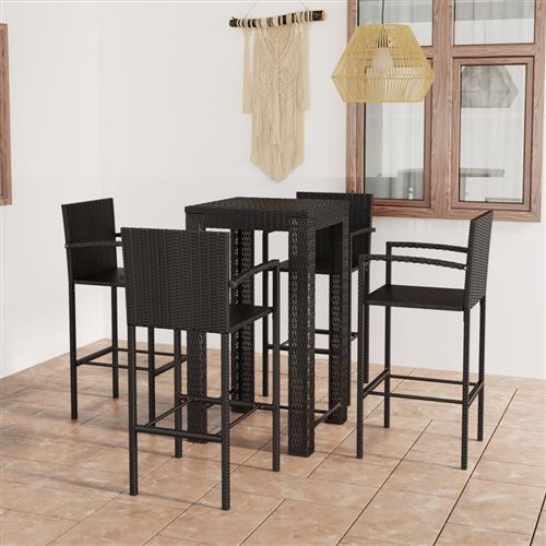 Vidaxl jeu de bar de jardin 5 pcs avec accoudoirs r&eacute;sine tress&eacute;e noir