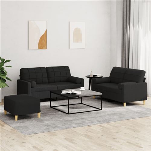 Vidaxl Noir Ensemble De Canapés 3 Pcs Avec Coussins Tissu - Image 2