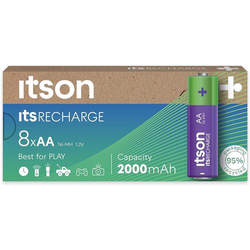 ITSON Boîte de 8 piles rechargeables AA prêtes à l emploi Pro NiMH, 2000 mAh