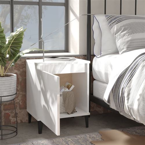 vidaXL Tables de chevet pieds en métal 2 pcs Blanc brillant 40x30x50cm