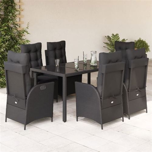 Non Communiqué Noir Vidaxl Ensemble À Manger De Jardin Avec Coussins 7 Pcs, Table Et Chaises Avec Dossier Réglable, Meubles D'extérieur, 3213072