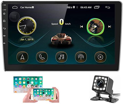 Autoradio Android 2 Din avec écran Tactile GPS 10 Pouces dans Le Tableau de Bord Auto Radio Bluetooth Connexion WiFi FM Lien Miroir pour téléphone Android iOS + caméra arrière