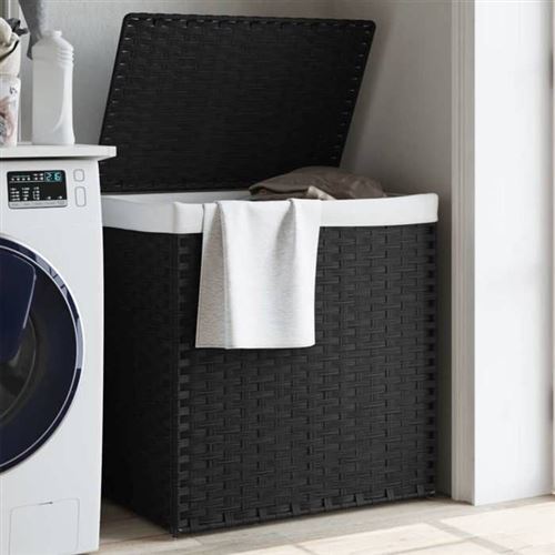 VIDAXL - Panier à linge - 2 sections - Résine tressée - Noir - 53x35x57 cm - Image 3