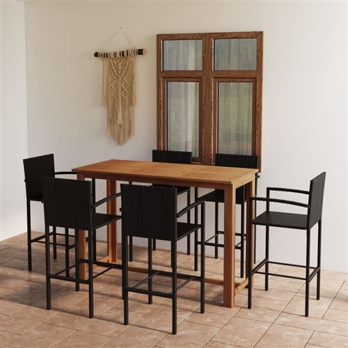vidaXL Ensemble de bar de jardin 7 pcs Noir