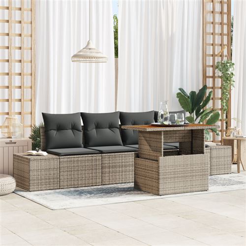 vidaXL Ensemble de canapé de jardin 5 pc Gris et marron