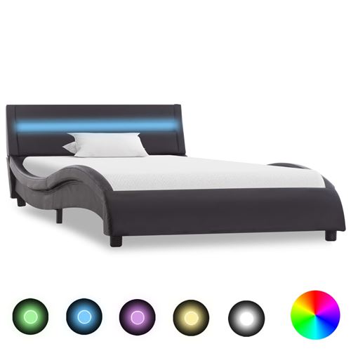 vidaXL Cadre de lit avec LED Noir Similicuir 100 x 200 cm