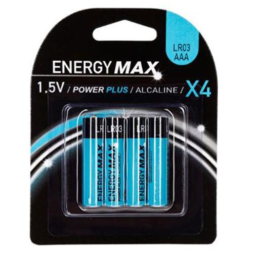 Energy Max - Lot de 4 Piles LR03 Power Plus 4cm Bleu