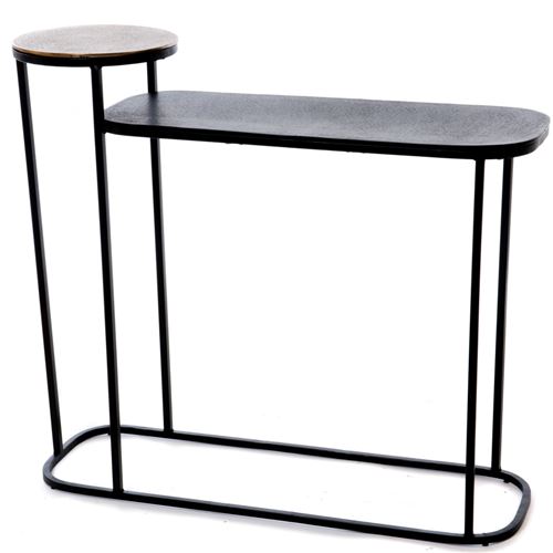 Mes Noir Console 2 Niveaux En Aluminium Et Métal Et Doré - Jude - Image 2