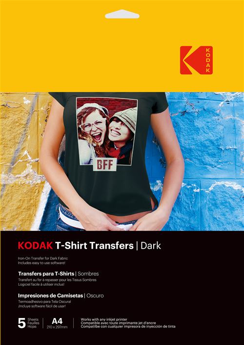 Pack de 5 Feuilles tissus sombres Kodak Tshirt Trans-D pour imprimante jet d encre