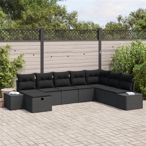 Non Communiqué Noir Ensemble De Canapé De Jardin 8 Pièces Avec Coussins En Rattan Poly