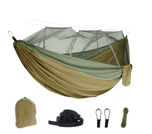 Hamac avec Moustiquaire de Voyage Camping FONGWAN Pliable avec Accessoires 260x140cm pour Jardin Exterieur Randonnée - Vert clair