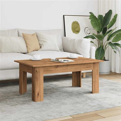 Table basse chêne artisanal 100x60x42 cm bois d ingénierie