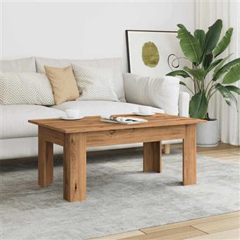 Table basse chêne artisanal 100x60x42 cm bois d ingénierie - 1