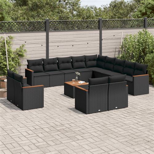  Vidaxl Salon De Jardin Avec Coussins 14 Pcs Noir R&eacute;sine Tress&eacute;e