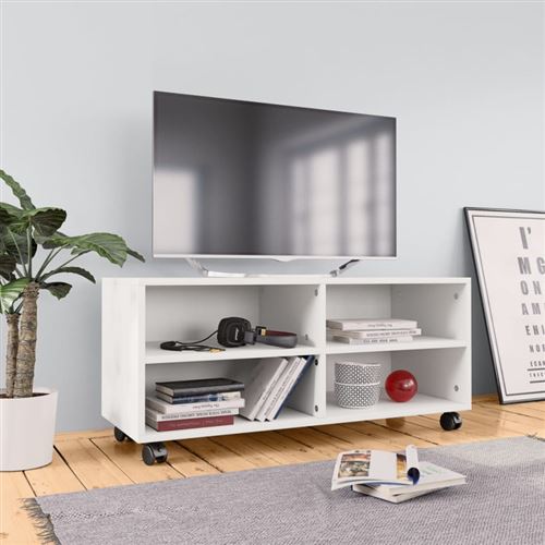 Meuble tv avec roulettes blanc 90 x 35 x 35 cm agglom&eacute;r&eacute;
