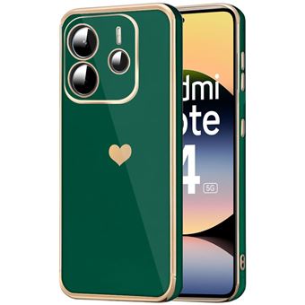 Coque pour Xiaomi Redmi Note 14 5G (pas pour 4G) avec Motif Cœur Anti-Rayure Souple TPU Vert Nuit - 1