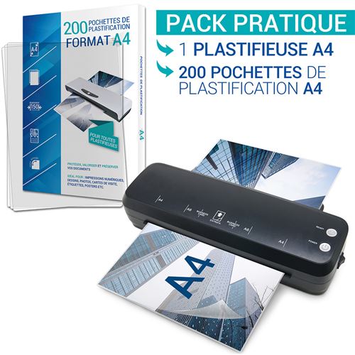 Plastifieuse A4 A5 A6 A7 Waytex Compacte Et Rapide Avec 200 Pochettes A4