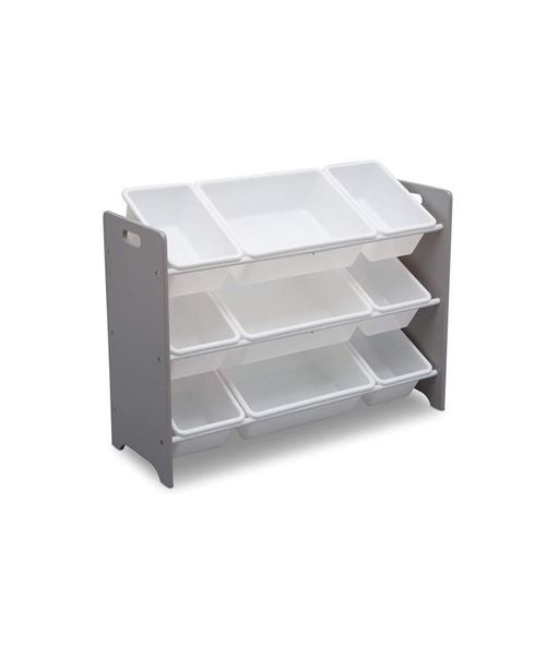 Meuble de rangement enfant avec 9 bacs couleur grise plastiques blancs Signature Delta Children