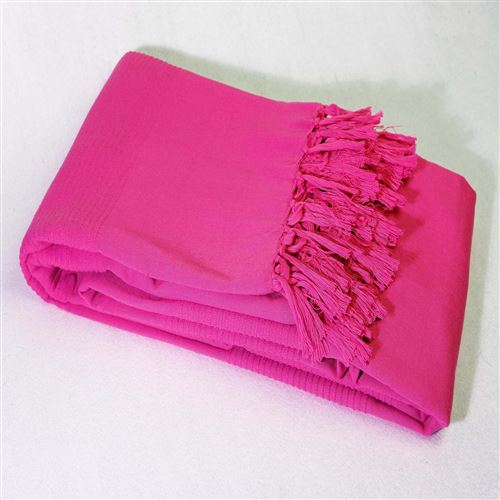 Jete de canape a franges 180 x 220 cm coton tisse lana Fuchsia
