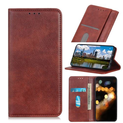 Etui en PU texture de litchi auto-absorbée marron pour votre Apple iPhone 12 5.4 pouces