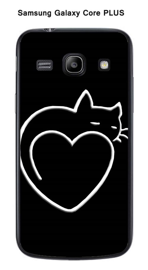 Coque Samsung Galaxy Core Plus G3500 design Chat cœur fond noir