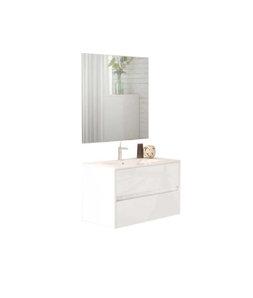 Ensemble de salle de bain LERMA meuble suspendu blanc brillant 80 cm