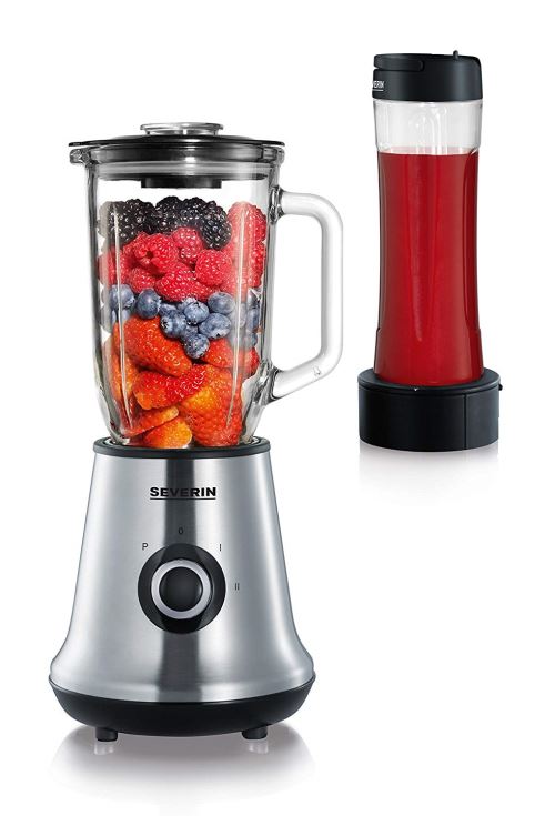 SEVERIN Multi-Mixeur avec Smoothie Mix & Go, Inclus : Récipient de Mixage 1L et Récipient à Boisson 600 ml avec Couvercle, env. 500 W, SM 3737, Inox/Noir