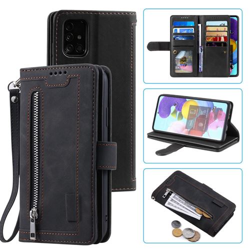 Etui en PU poche zippée avec support noir pour Samsung Galaxy A41 (Global Version)
