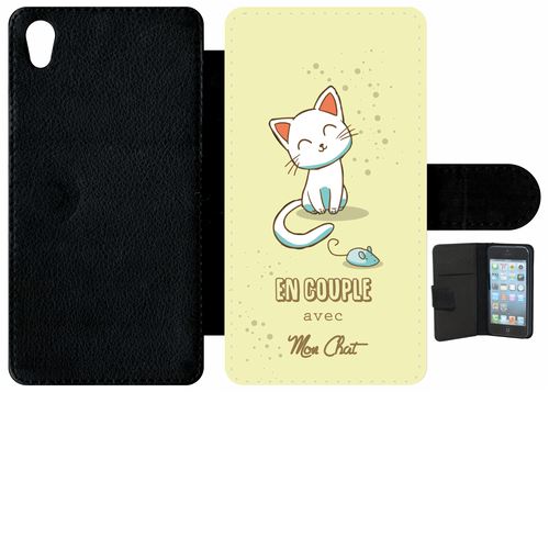 Etui À Rabat Sony Xperia Z4 En Couple Avec Mon Chat Fond Jaune 2