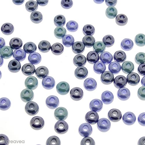 Assortiment de perles à grands trous - Bleu - 6,7 mm - Environ 100 perles