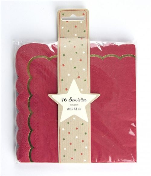 16 Serviettes 33X33CM Rouge et Or