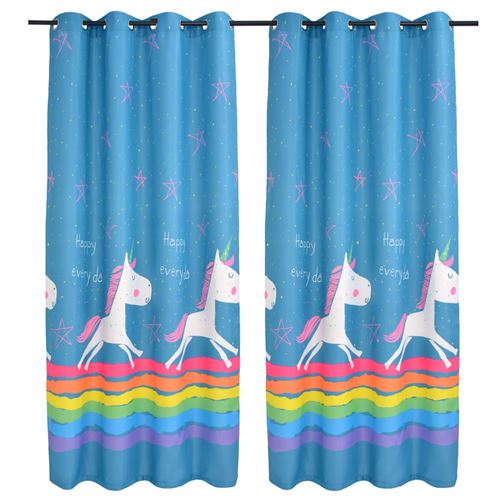 vidaXL Rideau occultant imprimé pour enfants 2 pcs 140 x 240 cm Bleu