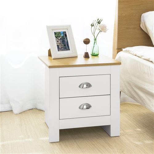 Table de Chevet Table de Nuit Bout de Canapé Table d'Appoint avec 2 tiroirs - Blanc,SoBuy® FBT86-W