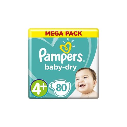 Pampers Baby-dry Taille 4+, 10-15 Kg - 80 Couches - Mega Pack