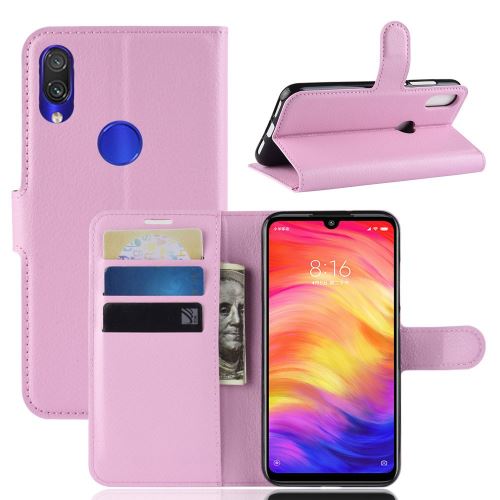 Etui en PU litchi avec support rose pour votre Xiaomi Redmi Note 7