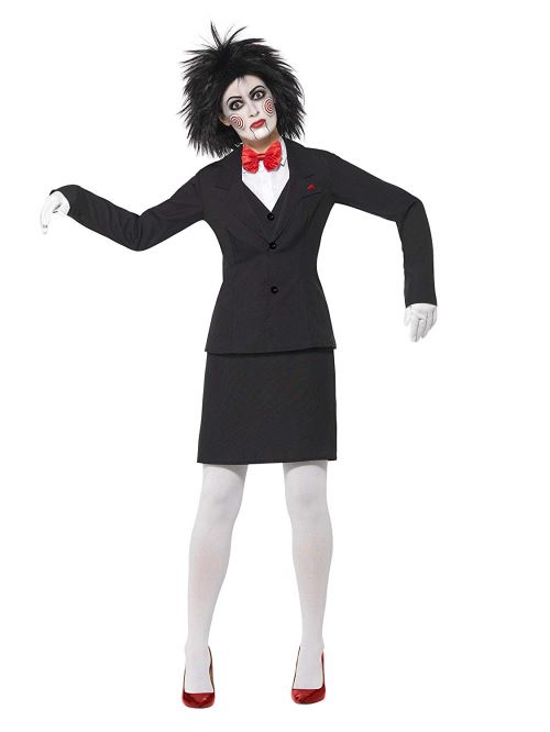 Smiffys Licenciado oficialmente Costume SAW Billy, Noir, Veste, chemise, jupe, nœud papillon, gants et maquillag