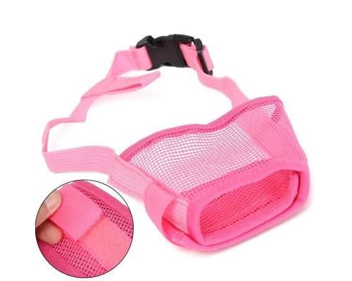Meilleurs prix pour Réglable Chien Mesh Muselière Masque Museau Nylon à Bouche Anti Aboiement Morsure Sécurité à Chiot Puppy Rose L