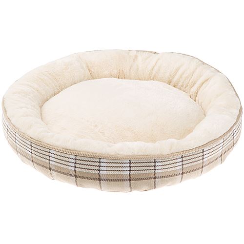 Ferplast couchage rond pour chiens et chats LAGOON 50, coussin pour animaux, fourrure douce et écologique, lavable, Ø 53 x 10 cm, beige
