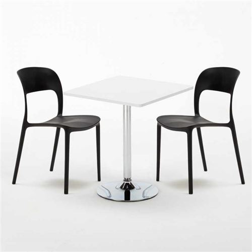Table Carrée Blanche 70x70cm Avec 2 Chaises Colorées Set Intérieur Bar Café Restaurant Cocktail, Couleur: Noir