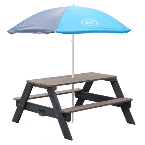 AXI Table Picnic NICK Anthracite avec parasol Bleu Gris 98x95x49cm