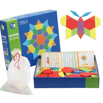 Block Puzzle Battle - 32 Blocs De Bois + 40 Cartes Défi + Cloche - Puzzle Géométrique éducatif - Dès 4 Ans