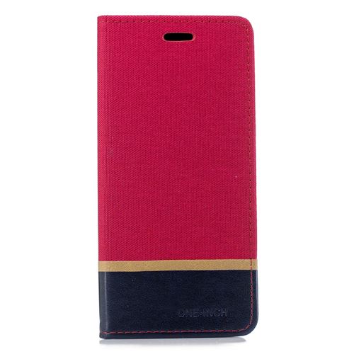 Etui en PU épissure du tissu rouge pour votre Samsung Galaxy J6 Plus/J6 Prime