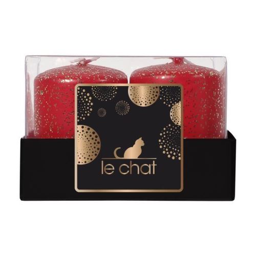 le chat barquette de 4 bougies de noël - tete plate - ø 3,8 x h 4 cm - rouge pailleté