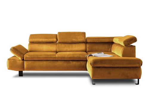 Canap&eacute; d'angle droit convertible 5 places Velours Jaune