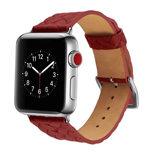 Bracelet Apple Watch 38 et 40 mm aspect Cuir tressé - Rouge bordeaux