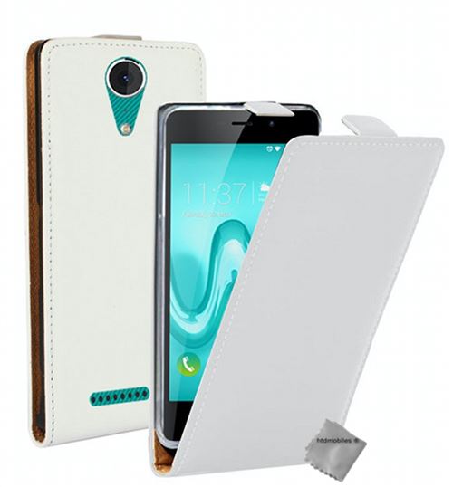 Housse etui coque pochette PU cuir fine pour Wiko Tommy 2 avec verre trempe - BLANC