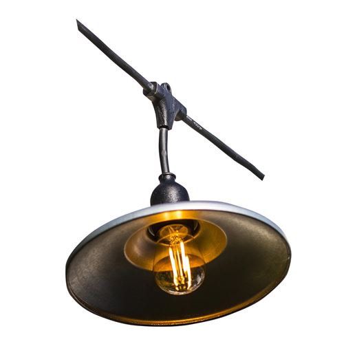 Guirlande lumineuse extérieur avec abat-jour en acier style industriel 10 ampoules à filament douille E27 LED blanc chaud BOWL GALVA LIGHT 6m