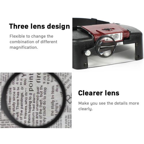 Loupe optique,Loupe de tête Loupe lumière LED Loupe de réparation des
